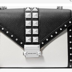 Michael Kors Whitney Black and White Crossbody Bag with Studded Accents